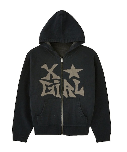 JACQUARD KNIT ZIP UP HOODIE