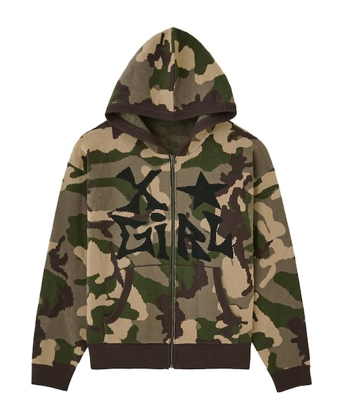 JACQUARD KNIT ZIP UP HOODIE