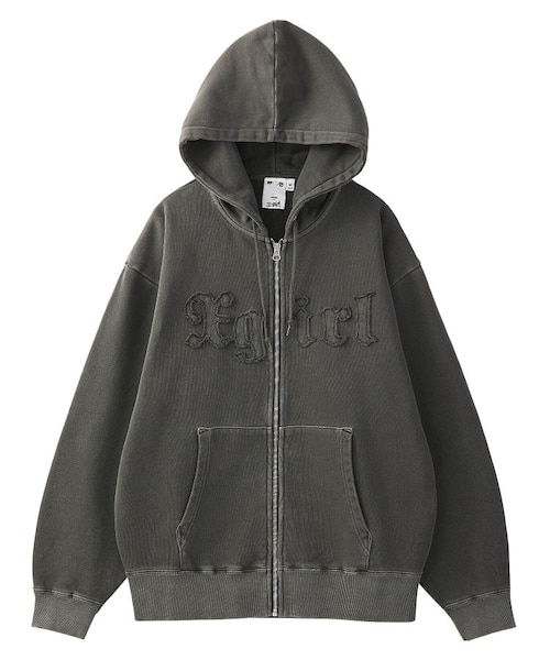 LOGO PATCH PIGMENT DYED ZIP UP SWEAT HOODIE｜エックスガール