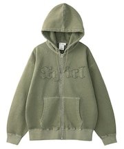 LOGO PATCH PIGMENT DYED ZIP UP SWEAT HOODIE