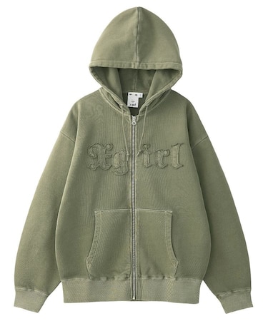LOGO PATCH PIGMENT DYED ZIP UP SWEAT HOODIE