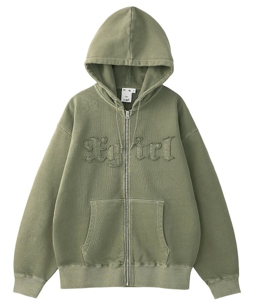 LOGO PATCH PIGMENT DYED ZIP UP SWEAT HOODIE