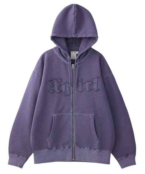 LOGO PATCH PIGMENT DYED ZIP UP SWEAT HOODIE