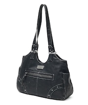 METAL LABEL FAUX LEATHER BAG