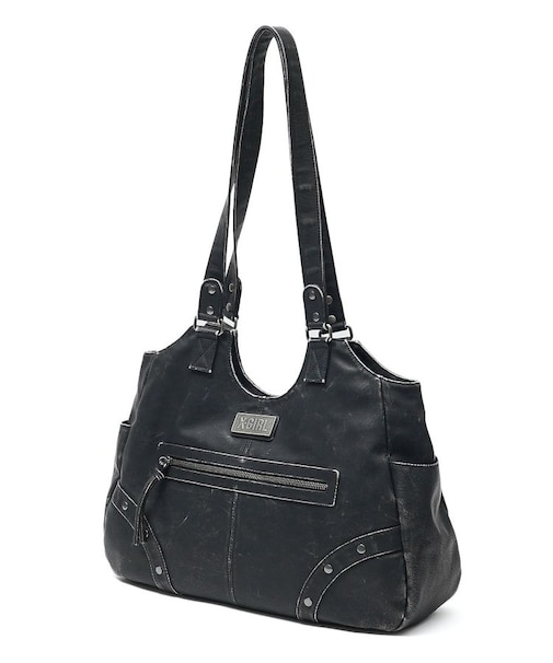 METAL LABEL FAUX LEATHER BAG