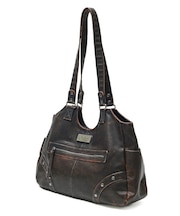 METAL LABEL FAUX LEATHER BAG