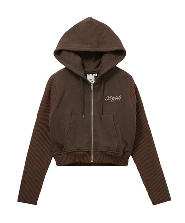 SWEAT AND KNIT ZIP UP HOODIE
