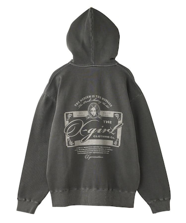 PIGMENT DYED FACE LABEL ZIP UP SWEAT HOODIE