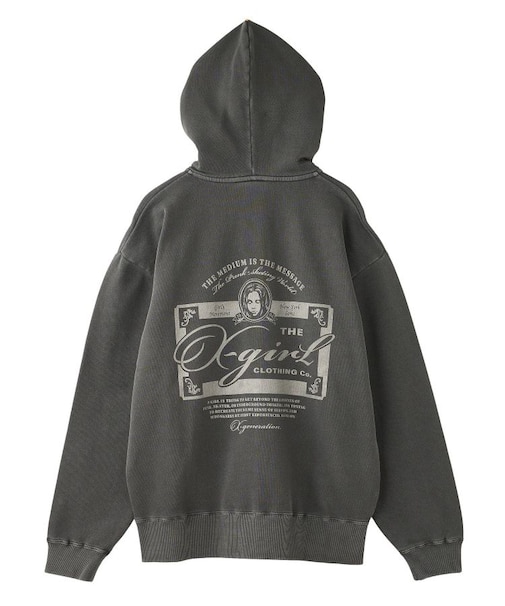 PIGMENT DYED FACE LABEL ZIP UP SWEAT HOODIE