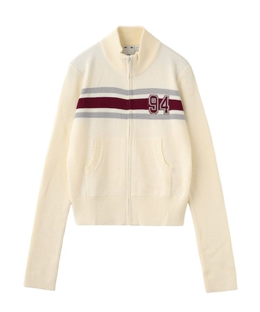 NUMBERING JACQUARD ZIP UP KNIT TOP
