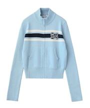 NUMBERING JACQUARD ZIP UP KNIT TOP