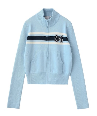 NUMBERING JACQUARD ZIP UP KNIT TOP