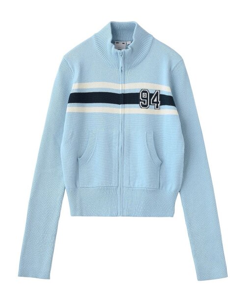 NUMBERING JACQUARD ZIP UP KNIT TOP