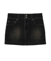FLOCKED DENIM MINI SKIRT