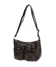 MULTI POCKET FADED FAUX LEATHER BAG