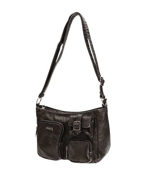 MULTI POCKET FADED FAUX LEATHER BAG