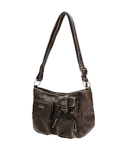 MULTI POCKET FADED FAUX LEATHER BAG