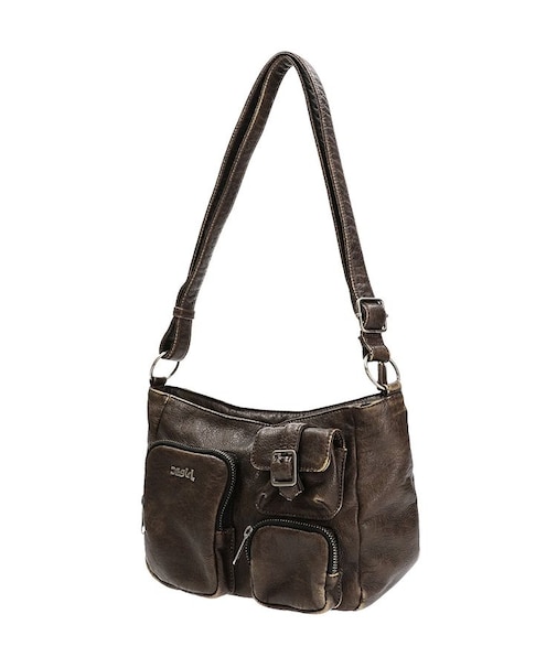MULTI POCKET FADED FAUX LEATHER BAG
