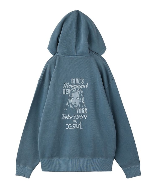 MIX LOGO & FACE FADED ZIP UP SWEAT HOODIE｜エックスガールの通販