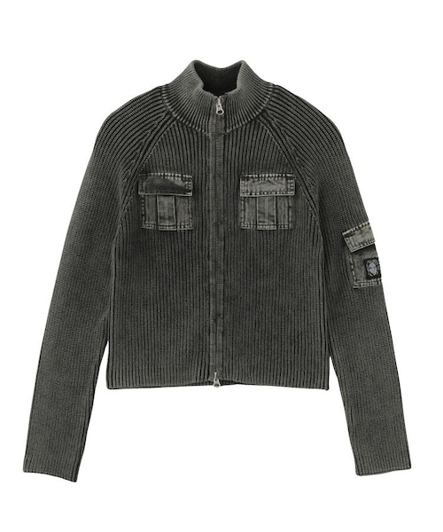 FADED WOVEN MIX ZIP UP KNIT TOP｜エックスガールの通販｜&mall