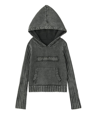 FADED WOVEN MIX KNIT HOODIE