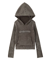 FADED WOVEN MIX KNIT HOODIE