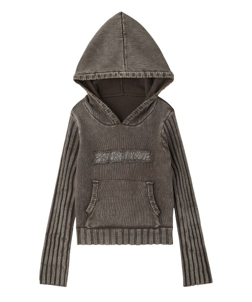 FADED WOVEN MIX KNIT HOODIE
