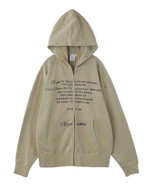 EYELET EMBROIDERY ZIP UP SWEAT HOODIE