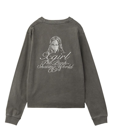 CURSIVE LOGO AND FACE FADED L/S TEE