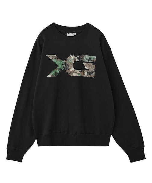RHINESTONE CAMO LOGO SWEAT TOP