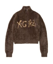 LOGO JACQUARD ZIP UP SHAGGY KNIT TOP