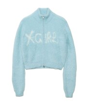 LOGO JACQUARD ZIP UP SHAGGY KNIT TOP