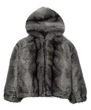LOGO PATCHED FAUX FUR HOODED JACKET