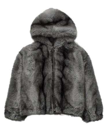 LOGO PATCHED FAUX FUR HOODED JACKET