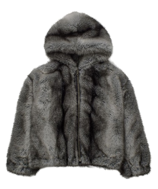 LOGO PATCHED FAUX FUR HOODED JACKET
