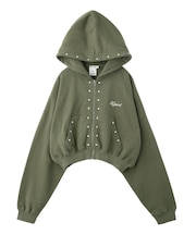 STUDDED ZIP UP SWEAT HOODIE