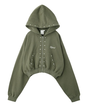 STUDDED ZIP UP SWEAT HOODIE