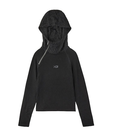 HAIRY HOODED HALF ZIP TOP