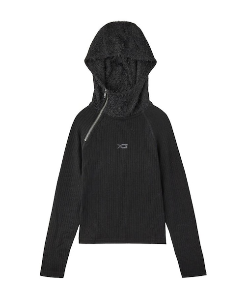 HAIRY HOODED HALF ZIP TOP