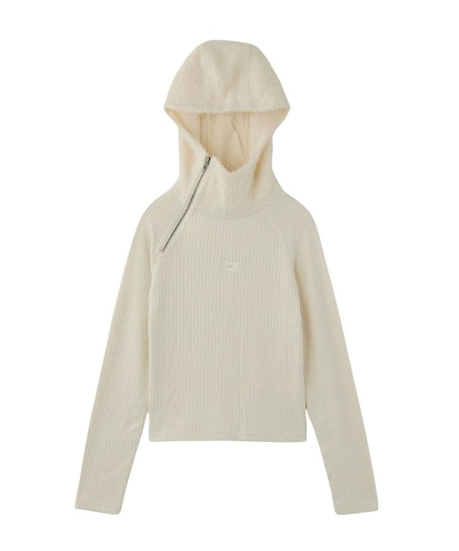 HAIRY HOODED HALF ZIP TOP