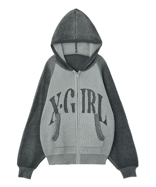 LOGO JACQUARD ZIP UP KNIT HOODIE｜エックスガールの通販｜&mall
