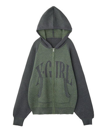 LOGO JACQUARD ZIP UP KNIT HOODIE