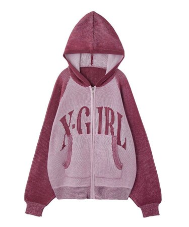 LOGO JACQUARD ZIP UP KNIT HOODIE