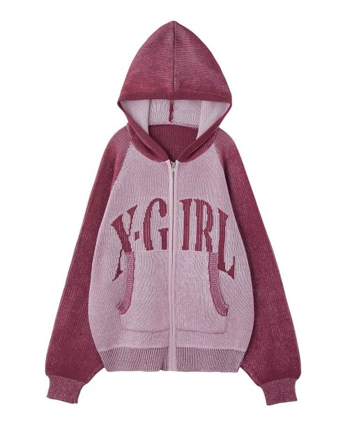 LOGO JACQUARD ZIP UP KNIT HOODIE