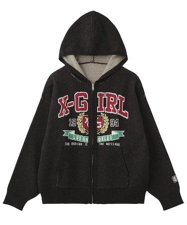 COLLEGE LOGO JACQUARD ZIP UP KNIT HOODIE