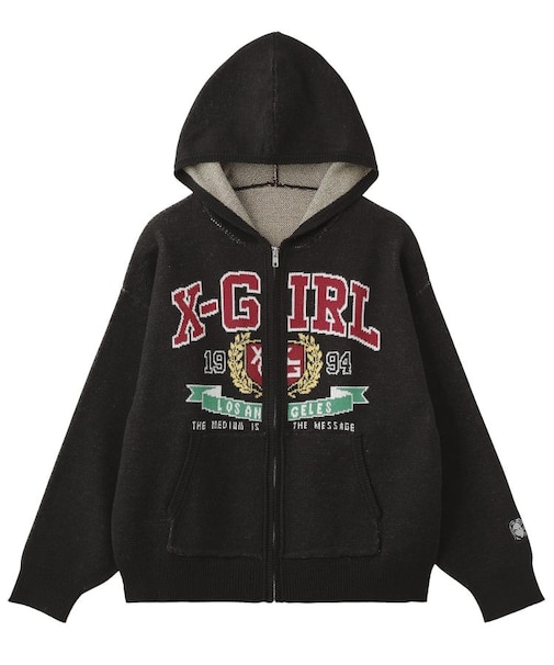 COLLEGE LOGO JACQUARD ZIP UP KNIT HOODIE