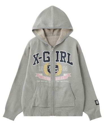 COLLEGE LOGO JACQUARD ZIP UP KNIT HOODIE