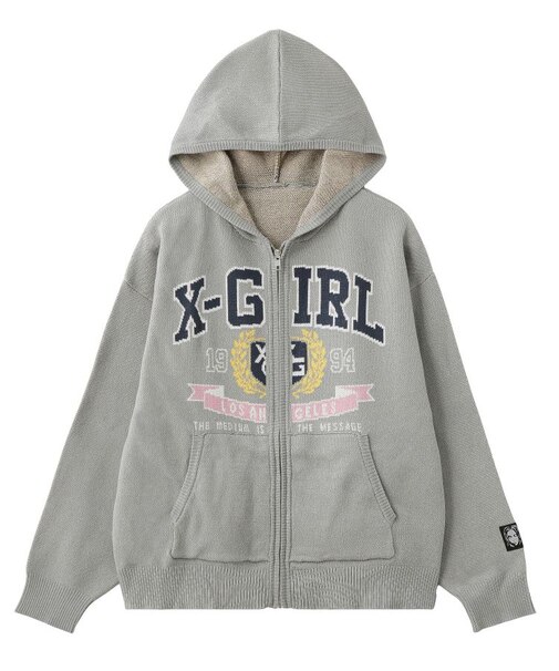 COLLEGE LOGO JACQUARD ZIP UP KNIT HOODIE