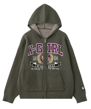 COLLEGE LOGO JACQUARD ZIP UP KNIT HOODIE