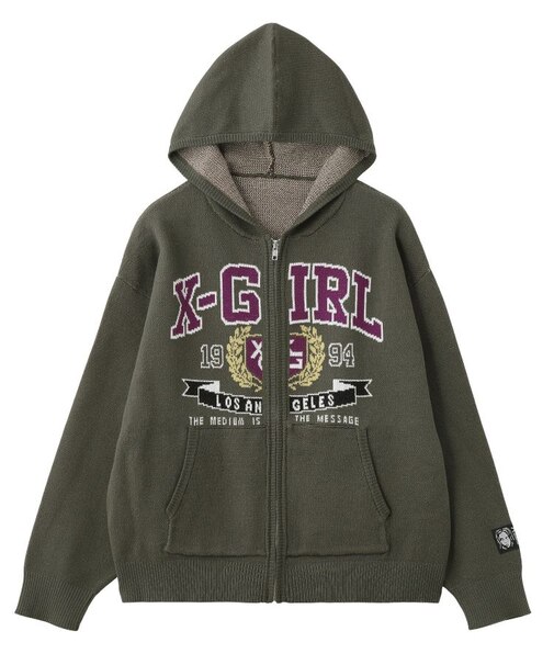 COLLEGE LOGO JACQUARD ZIP UP KNIT HOODIE